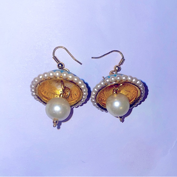 Gold Plated Vintage Meenakari Jhumka with Pearl Drop Earrings - Picture 3 of 5